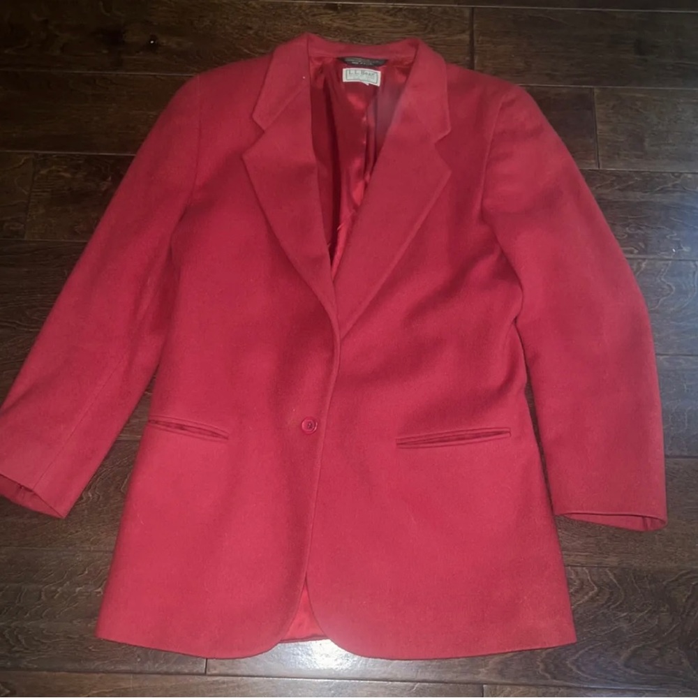 LL Bean Vintage 80s 1980s Women's Wool 1-Button Jacket Wine red Blazer sz 8R